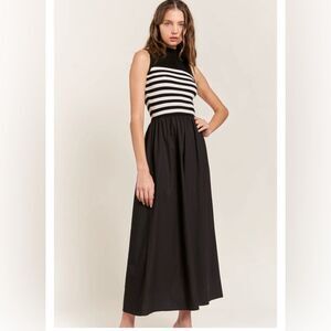 Maude Black and White Striped Maxi Dress